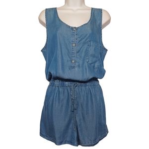 W118 BY WALTER BAKER Blue Denim Chambray Sleeveless Romper Large
